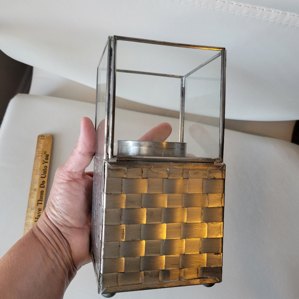 2 NIB Iron & Glass Basket Weave Candle Holders ~ Made in Mexico ~ Pretty! - Picture 11 of 16